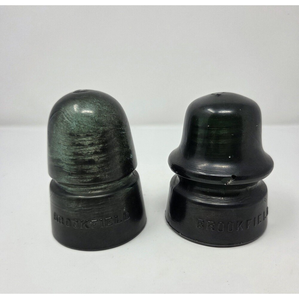 Brookfield New York Glass Insulators Dark Green Antique Telegraph Lot 2